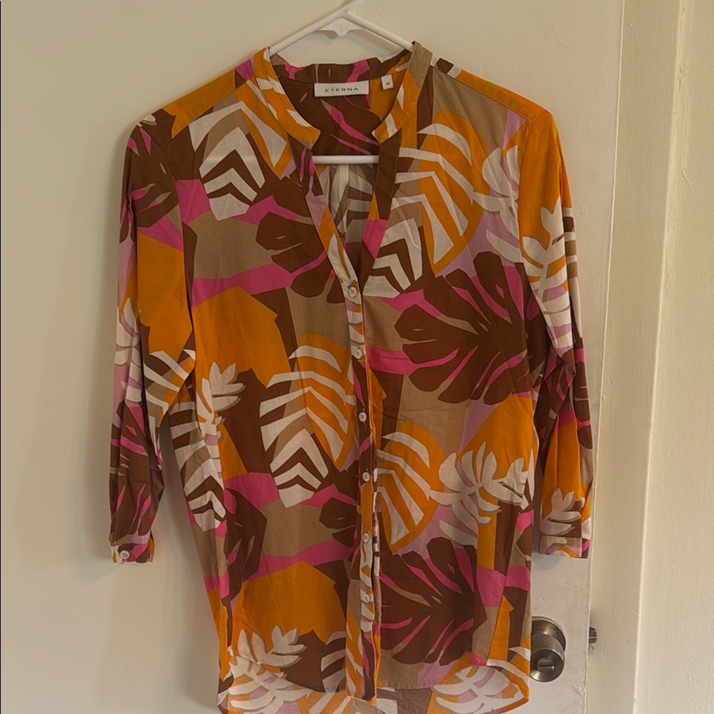 NWOT Eterna Orange Button Down Shirt with Mandarin Collar